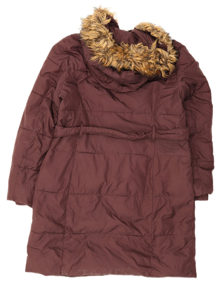 Dkny Abrigo acolchado con capucha para mujer UK 46 Grande Poliéster burdeos