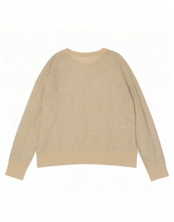 Zara Jersey con cuello redondo para mujer, talla 40, talla grande, color beige