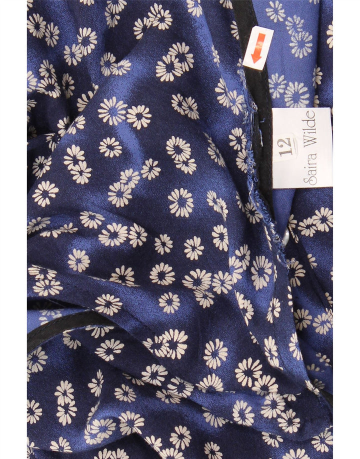 VINTAGE Vestido básico sin mangas para mujer Reino Unido 12 Viscosa floral azul medio