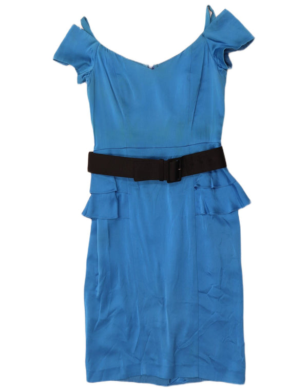 Vestido peplum con hombros descubiertos para mujer Reiss UK 42 Acetato azul mediano