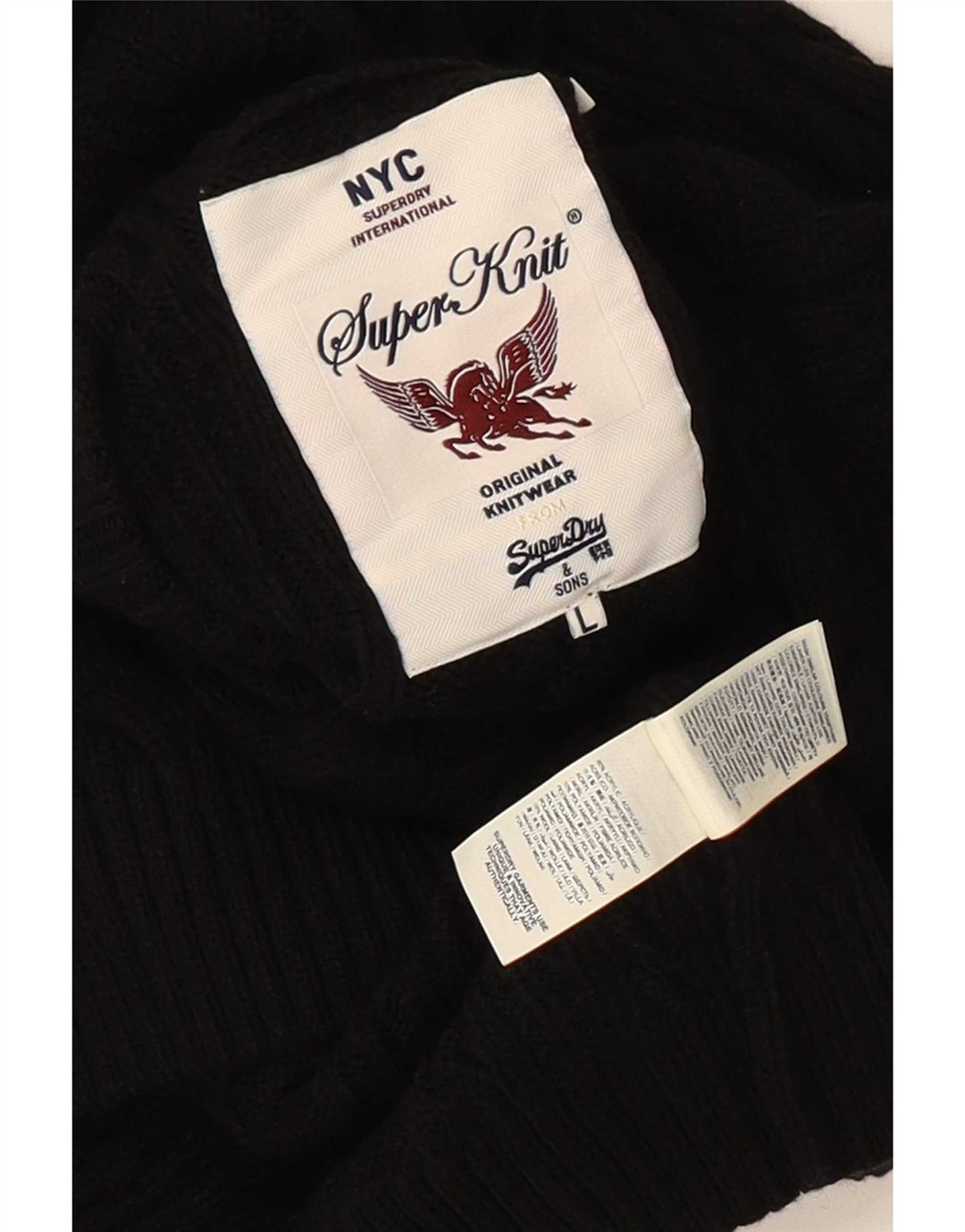 Superdry Jersey con cuello redondo para hombre, talla grande, acrílico negro