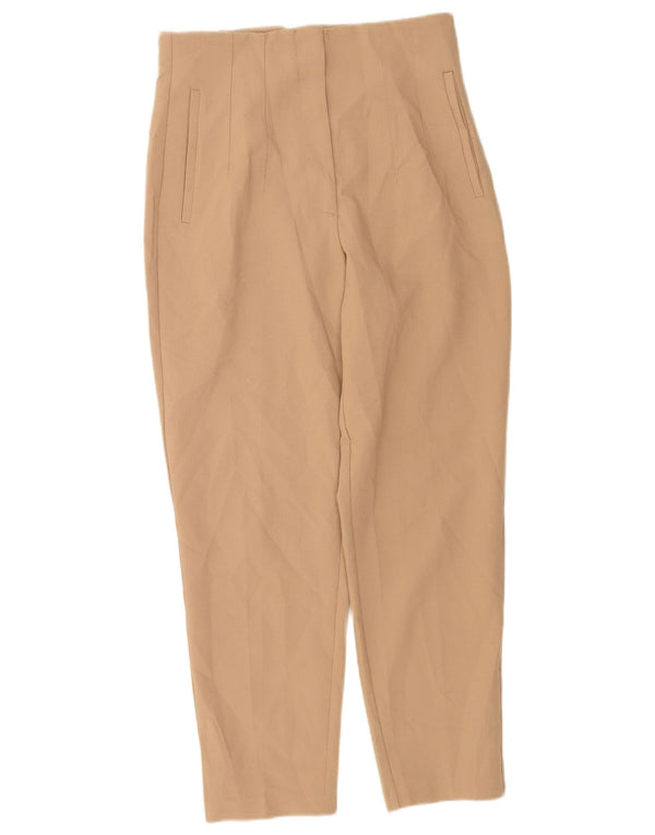 Zara Mujer Pantalón De Traje Cónico De Cintura Alta Mediano W28 L26 Poliéster Beige