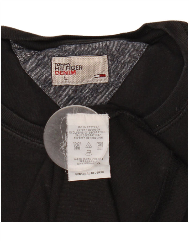 Tommy Hilfiger Camiseta para hombre de manga larga de algodón negro grande