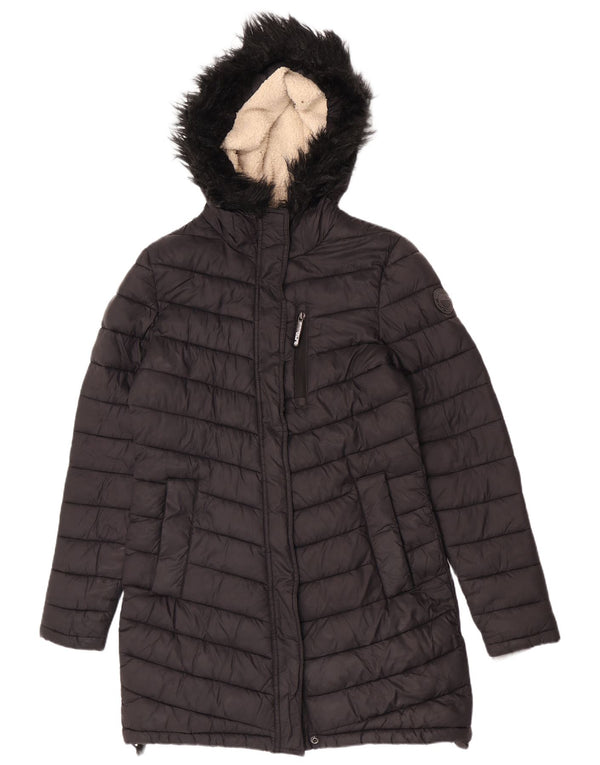 Superdry Abrigo acolchado con capucha para mujer, talla 44, nailon negro mediano