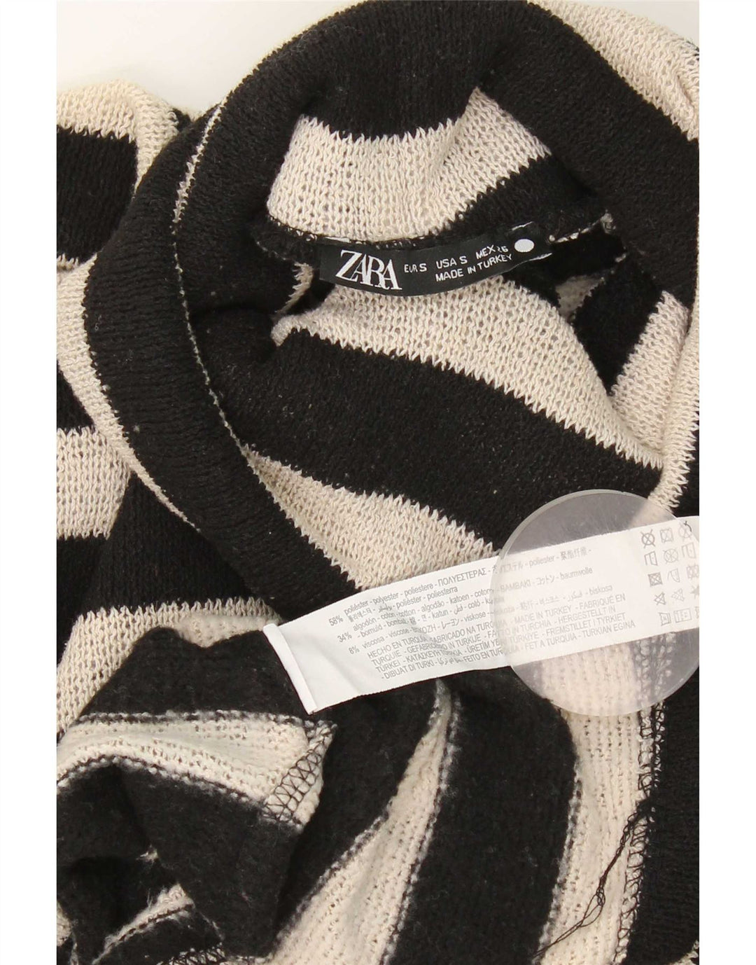 Zara Mujer Oversize Roll Neck Jumper Sweater UK 10 Small Negro Rayas