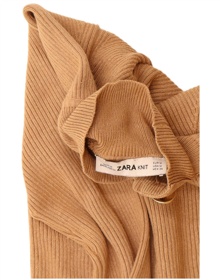 Zara Jersey con cuello alto para mujer, talla 42, viscosa beige mediana