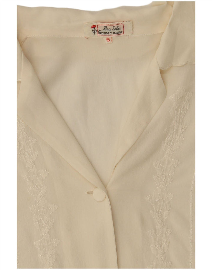Vintage mujer suelta camisa blusa Reino Unido 10 pequeña seda blanca
