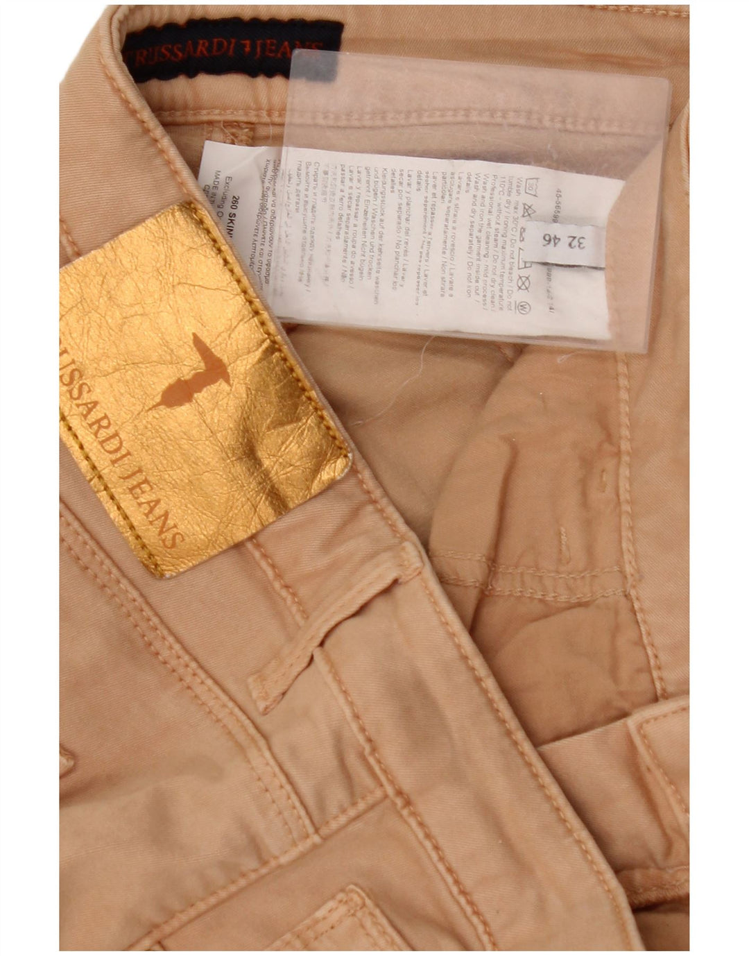 TRUSSARDI Pantalones informales ajustados para mujer IT 46 Large W32 L30 Beige Lyocell
