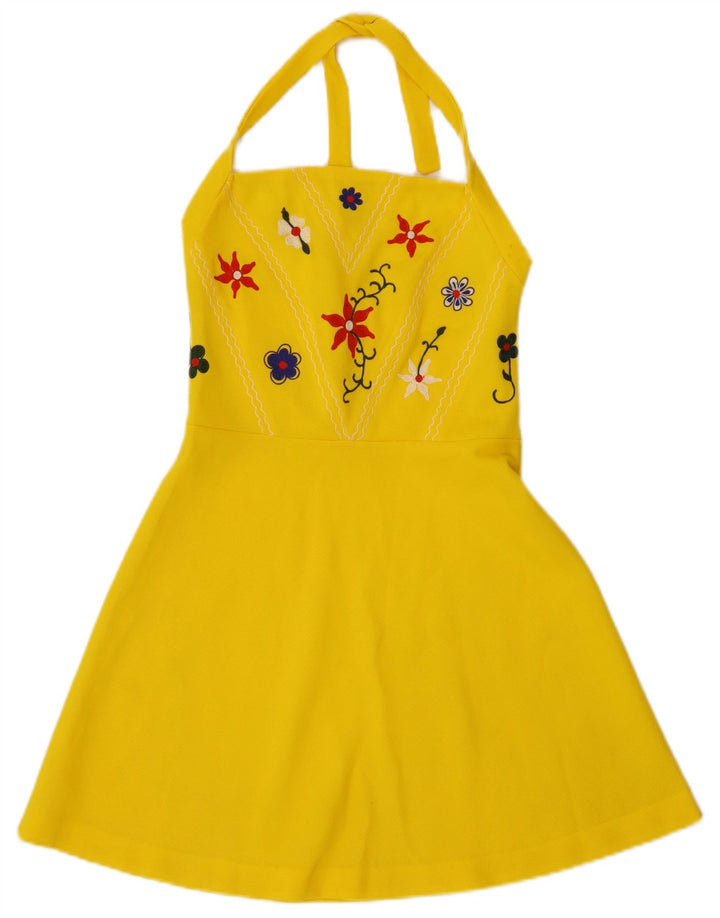 Vestido halter vintage para mujer IT 42 Floral amarillo medio