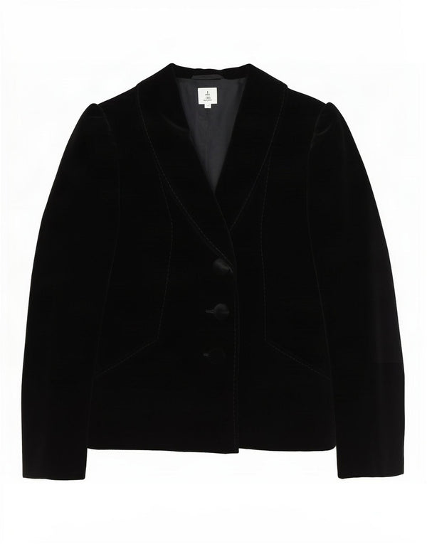Vintage mujer 2 botones terciopelo Blazer chaqueta EU 40 algodón negro medio