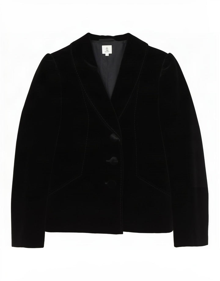 Vintage mujer 2 botones terciopelo Blazer chaqueta EU 40 algodón negro medio