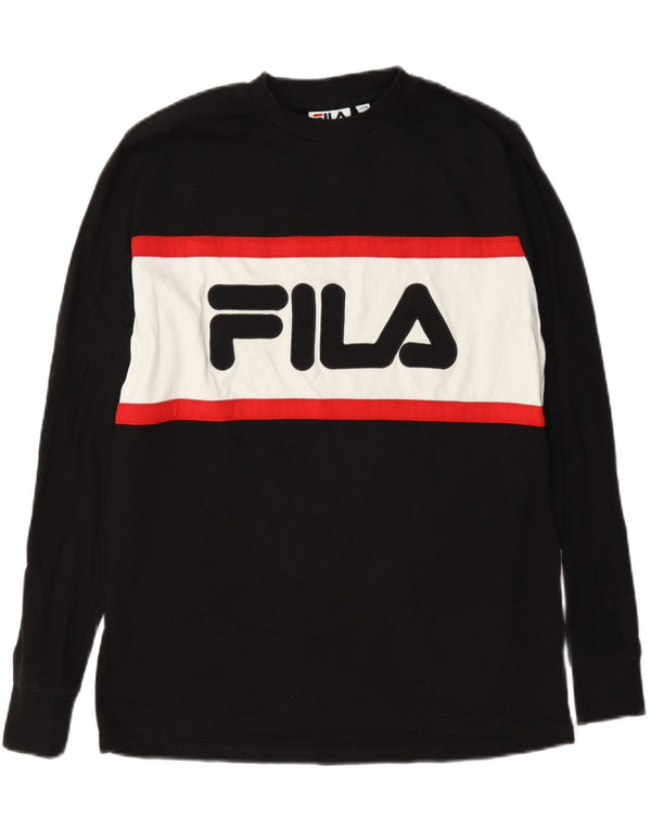 Fila Hombre Loose Fit Graphic Top Manga Larga XS Algodón Color Block Negro
