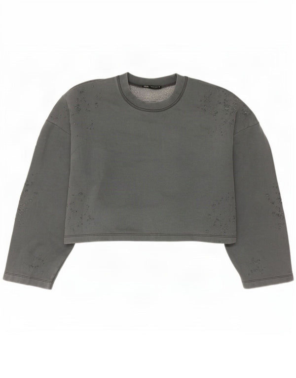 Zara Mujer Crop Sudadera Extragrande Jersey UK 44 Algodón Gris Medio