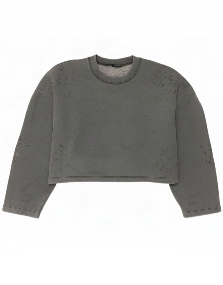 Zara Mujer Crop Sudadera Extragrande Jersey UK 44 Algodón Gris Medio