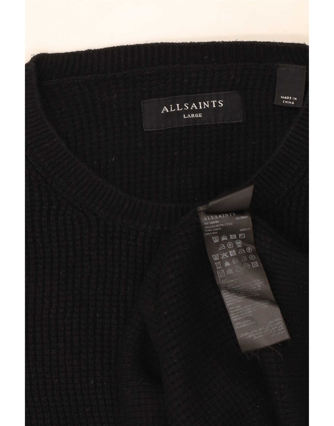 All Saints - Jersey de cuello redondo para hombre, talla grande, algodón negro