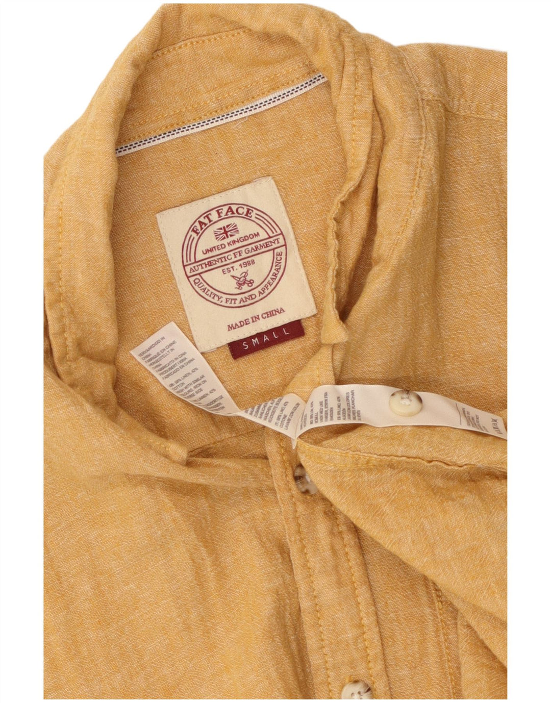 Camisa de manga corta para hombre Fat Face Small de lino amarillo