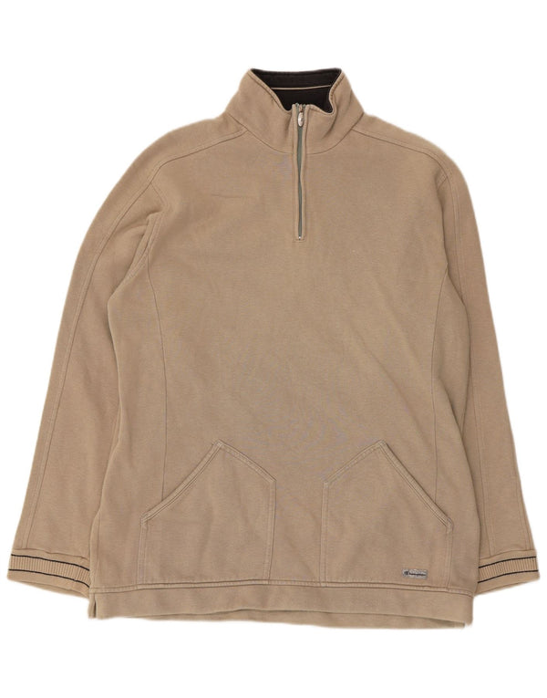 Champion Mens Zip Neck Sweatshirt Jumper XL Beige Cotton
