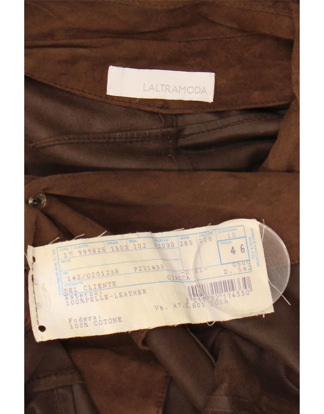 Latramoda Chaqueta Blazer de Ante con 1 Botón para Mujer IT 46 Grande Cuero marrón