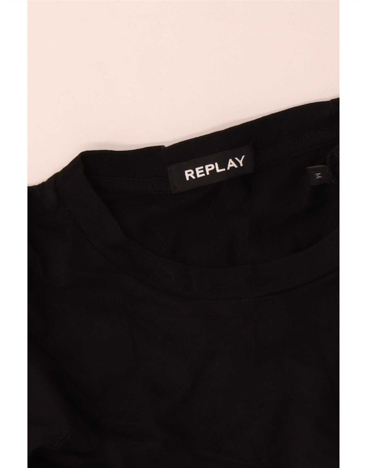 Replay Camiseta gráfica para hombre Top mediano de algodón negro