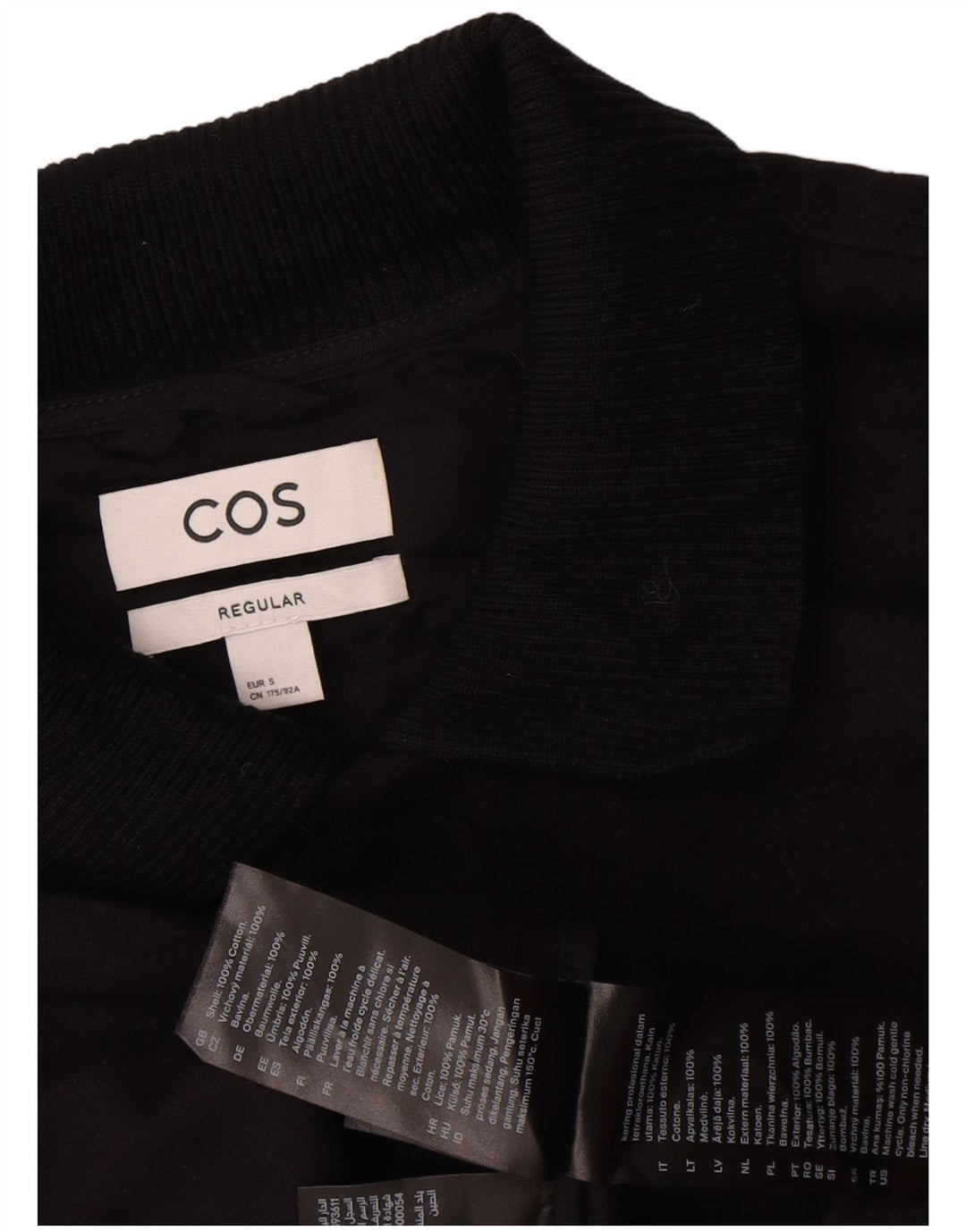Cos Mens Regular Fit Bomber Jacket UK 34 Pequeño Algodón Negro