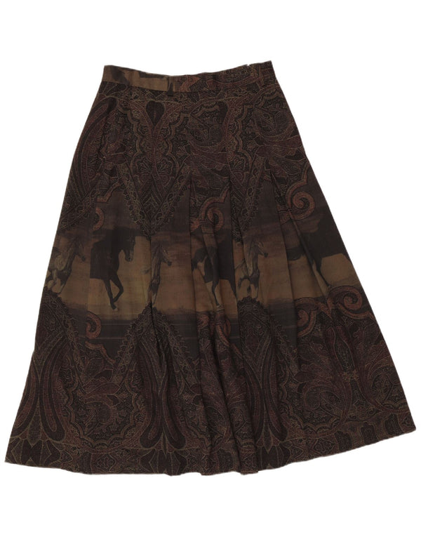 Vintage mujer cintura alta falda acampanada IT 46 grande W28 verde Paisley