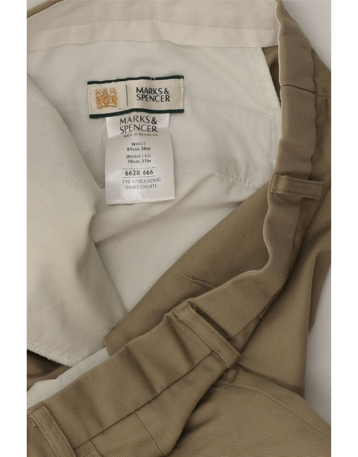 MARKS & SPENCER Pantalón de traje con pinzas para hombre W36 L31 Algodón beige