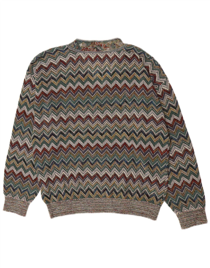 Vintage hombres V-cuello jumper suéter grande multicolor Chevron acrílico