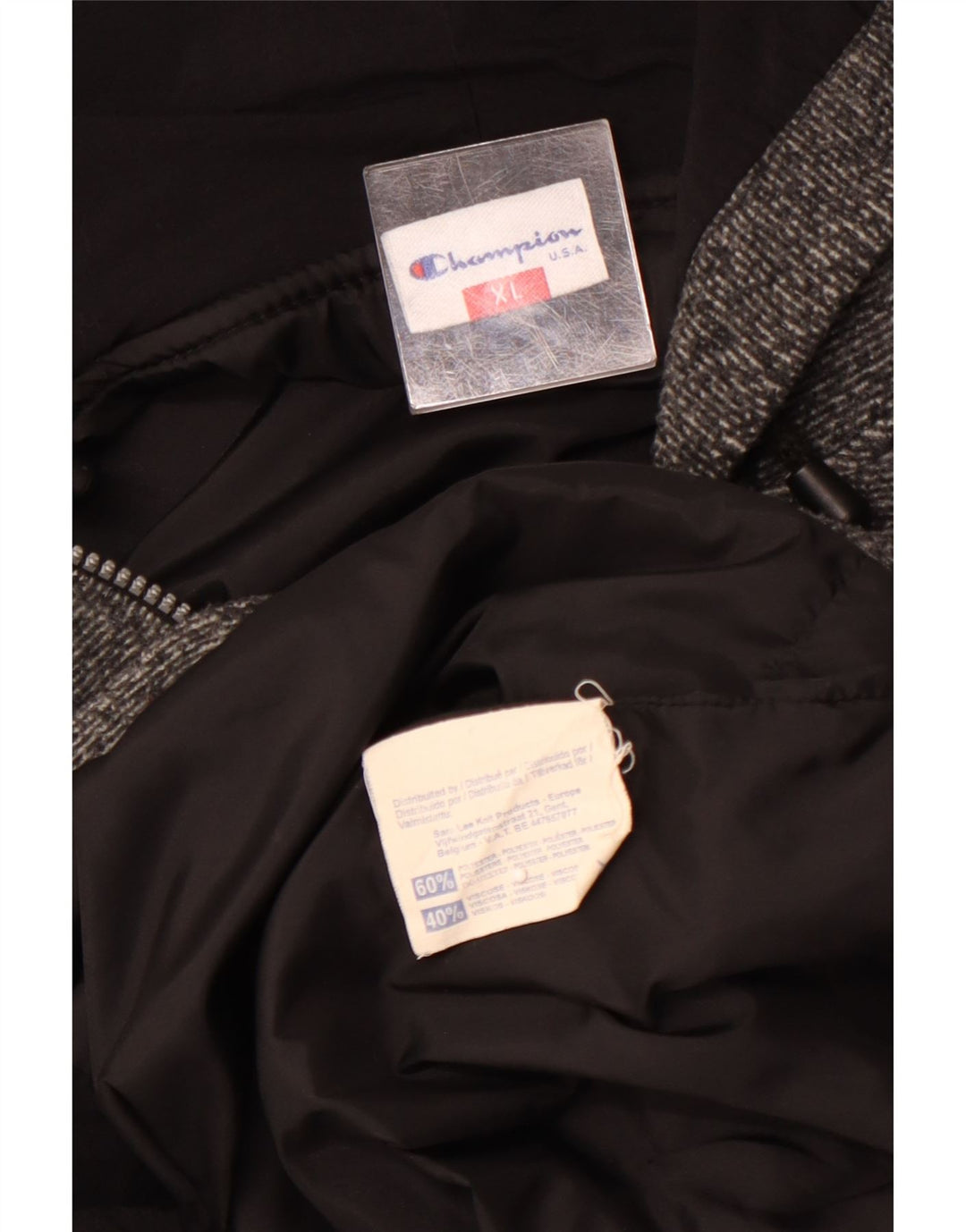 CHAMPION Chaqueta polar con capucha para hombre UK 42 XL Poliéster gris a rayas