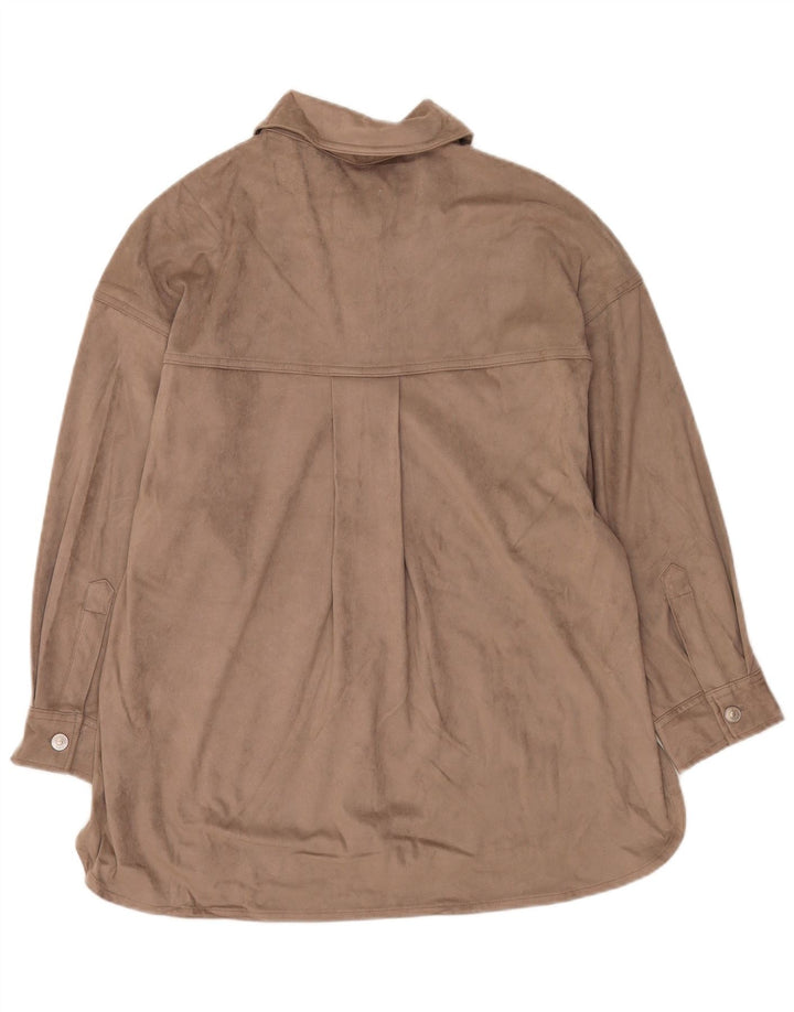 Zara Mujer Velour Camisa UK 44 Poliéster Gris Medio