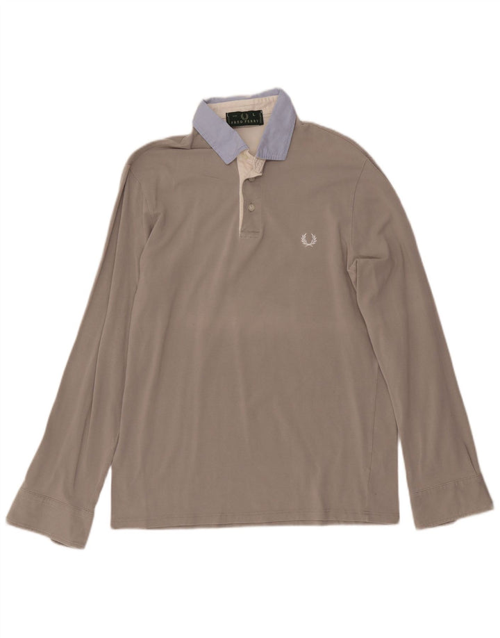 FRED PERRY Polo de manga larga para hombre de algodón gris color block grande