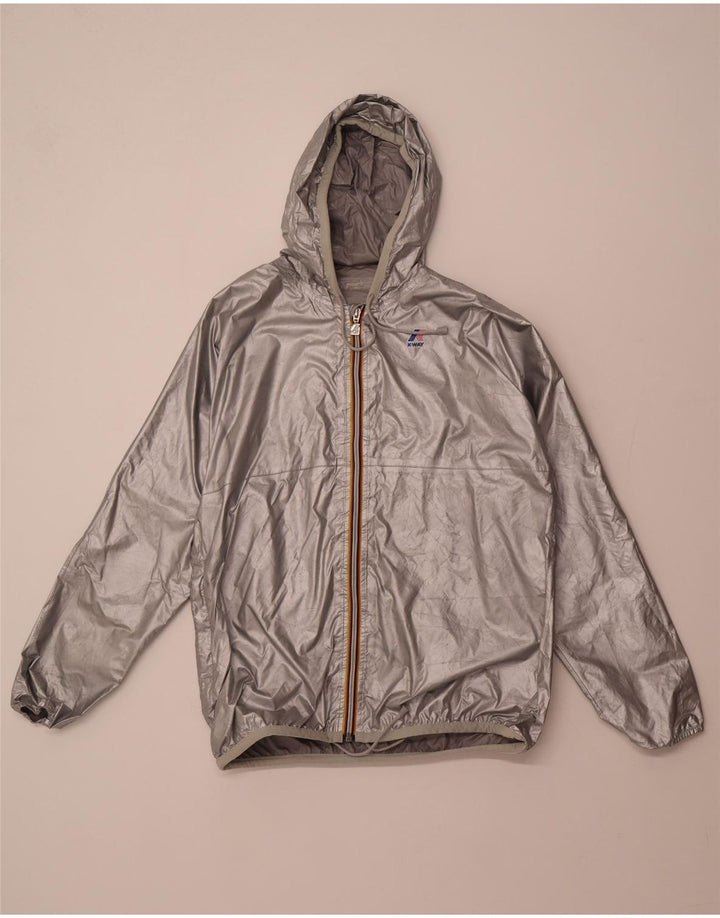 K-WAY Chaqueta impermeable holgada con capucha para mujer, talla 40, talla pequeña, poliamida plateada