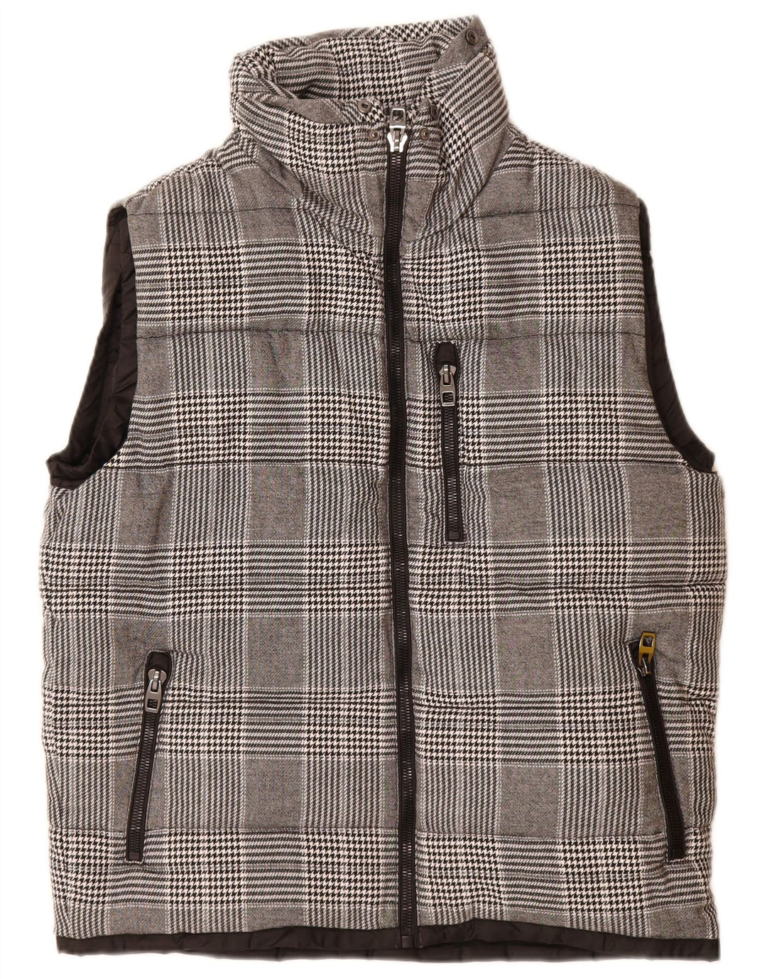 Zara Hombre Chaleco Acolchado UK 42 XL Poliéster A Cuadros Gris