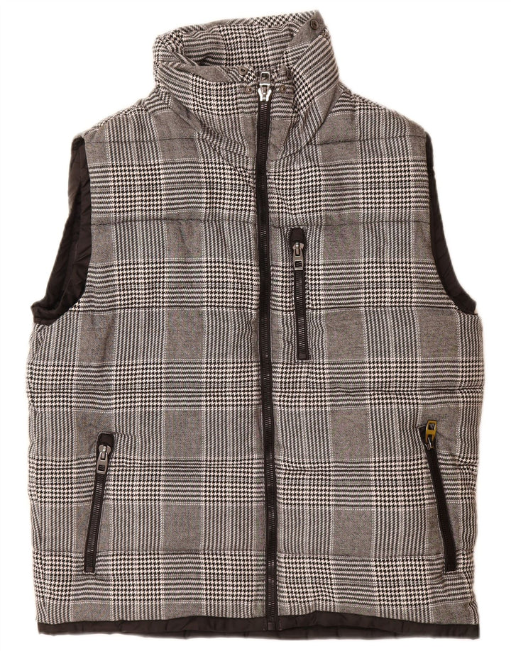 Zara Hombre Chaleco Acolchado UK 42 XL Poliéster A Cuadros Gris