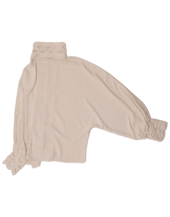 Vintage mujer camisa blusa Reino Unido 14 poliéster blanco grande