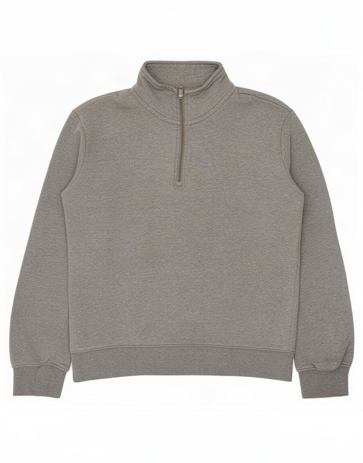 Marks & Spencer Sudadera con Cuello y Cremallera para Hombre Jersey pequeño de algodón Gris