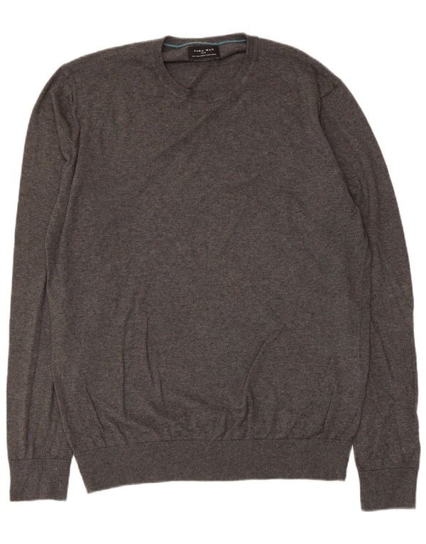 Zara Hombre Jersey Cuello Redondo Jersey Grande Algodón Gris
