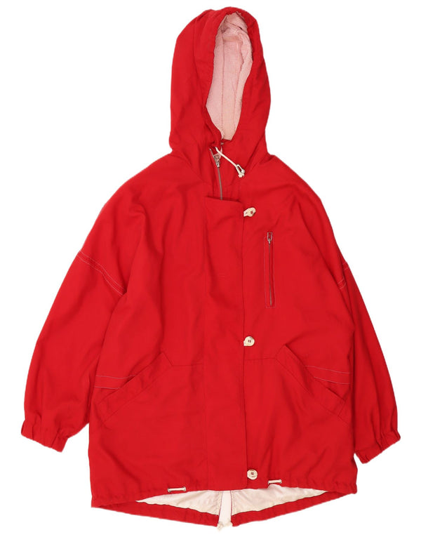 Vintage mujer con capucha chaqueta parka de gran tamaño Reino Unido 10 pequeño poliéster rojo