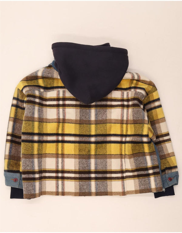 Vintage hombres con capucha Sherpa chaqueta Reino Unido 42 XL azul comprobar algodón