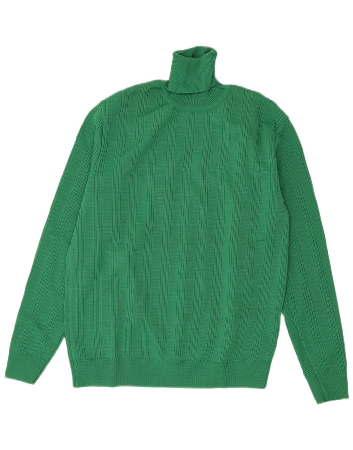 Vintage hombres rollo cuello jersey suéter IT 50 verde medio