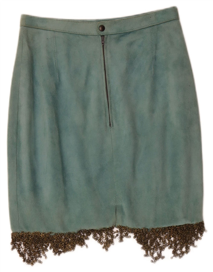 Falda de ante vintage para mujer W26 cuero azul pequeño