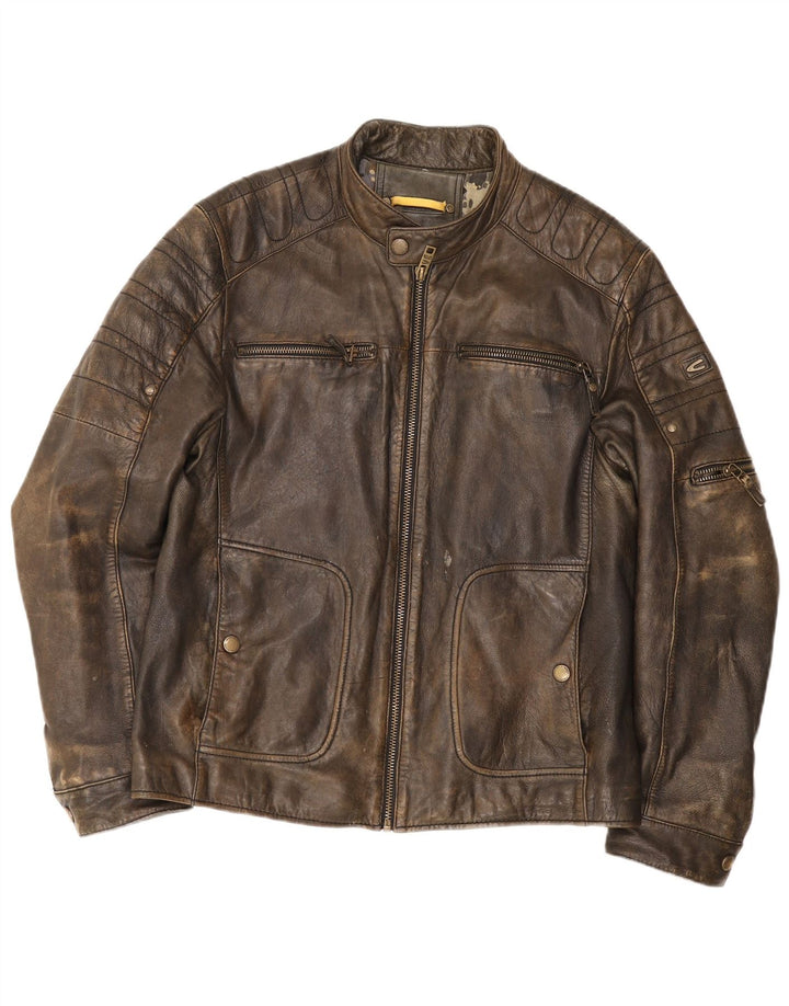 Camel Active Chaqueta de cuero para hombre IT 50 Large Brown