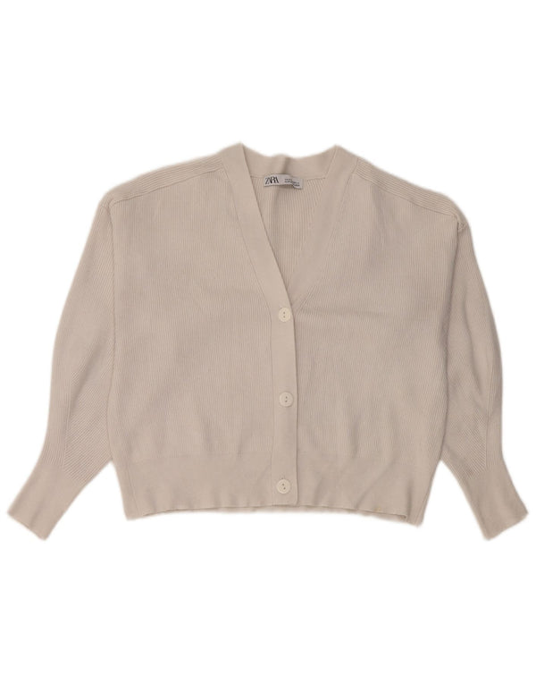 Zara Mujer Crop Cardigan Suéter UK 44 Medio Blanco