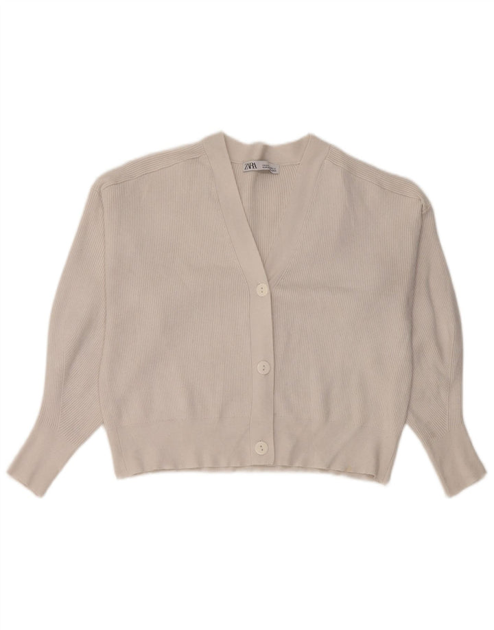 Zara Mujer Crop Cardigan Suéter UK 44 Medio Blanco