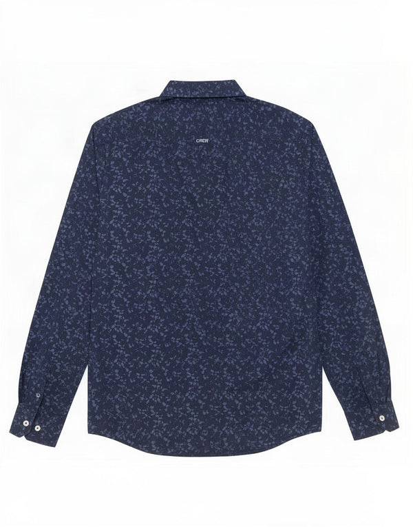Crew Clothing Camisa ajustada con estampado abstracto para hombre Algodón azul marino mediano