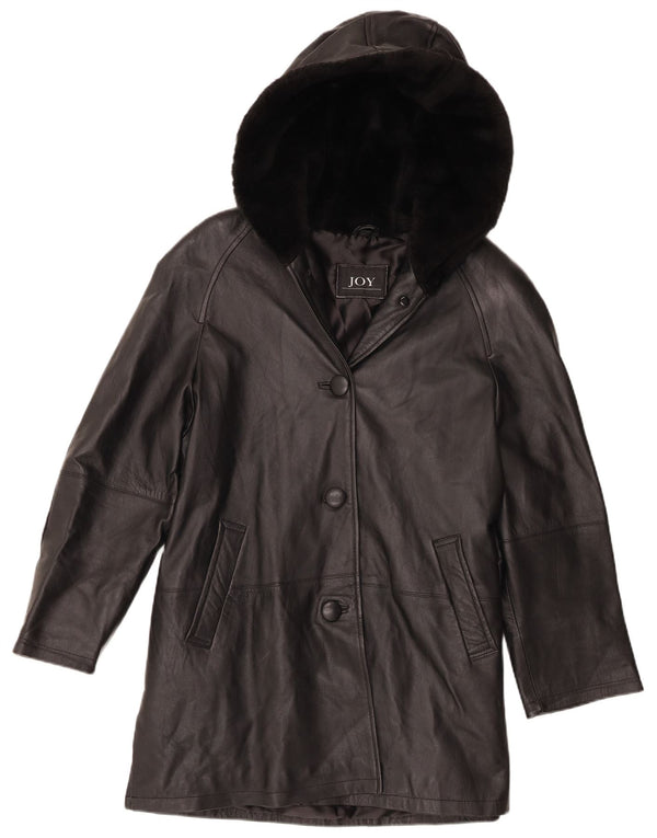 Abrigo de cuero extragrande con capucha para mujer Joy EU 40 Medium Black