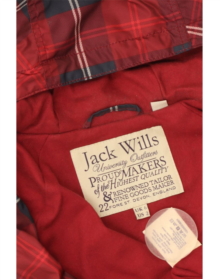 JACK WILLS Chaqueta impermeable con capucha de gran tamaño para mujer UK 6 XS Poliéster a cuadros rojos