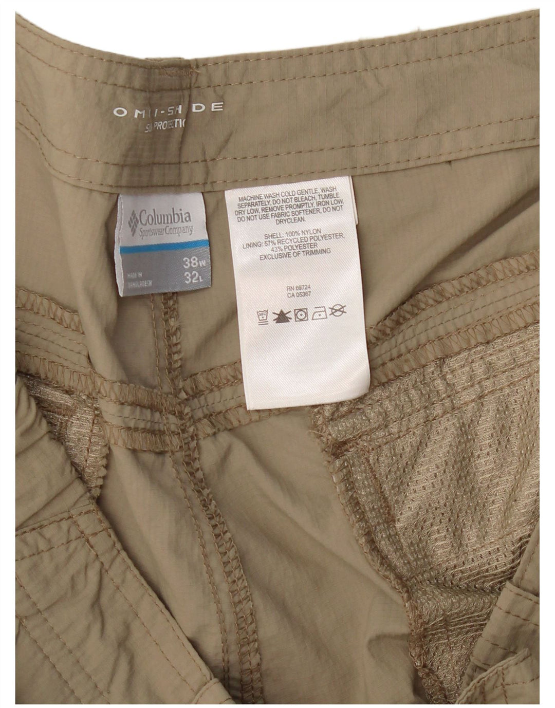 Pantalones cargo rectos COLUMBIA Omni-Shade para hombre W38 L32 Nylon beige