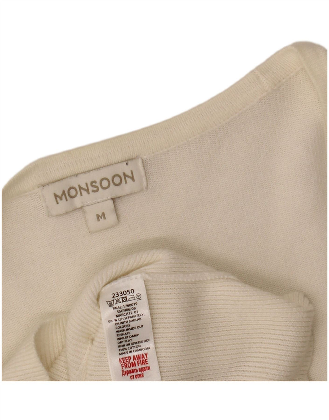 MONSOON Suéter tipo cárdigan de manga 3/4 para mujer UK 40 Algodón blanco mediano