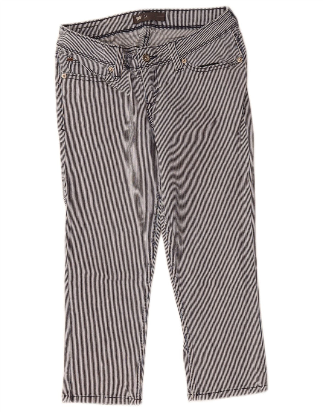 LEVI'S Womens Capri Trousers W28 L21 Navy Blue Pinstripe Cotton