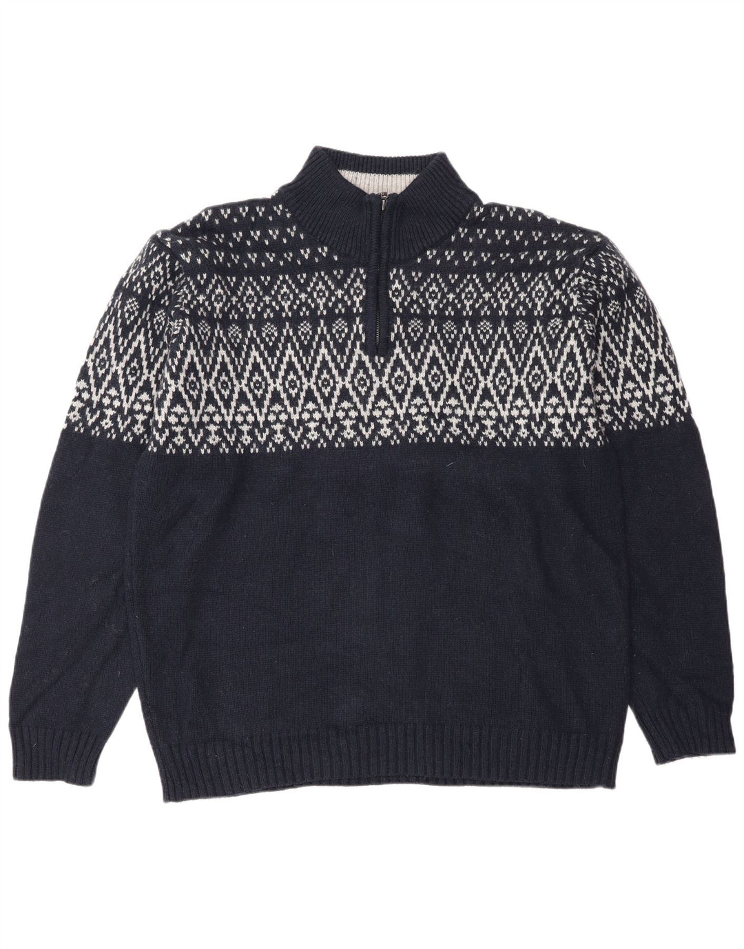 Marks & Spencer Suéter tipo jersey con cuello y cremallera en azul Harbor para hombre, talla grande, azul marino